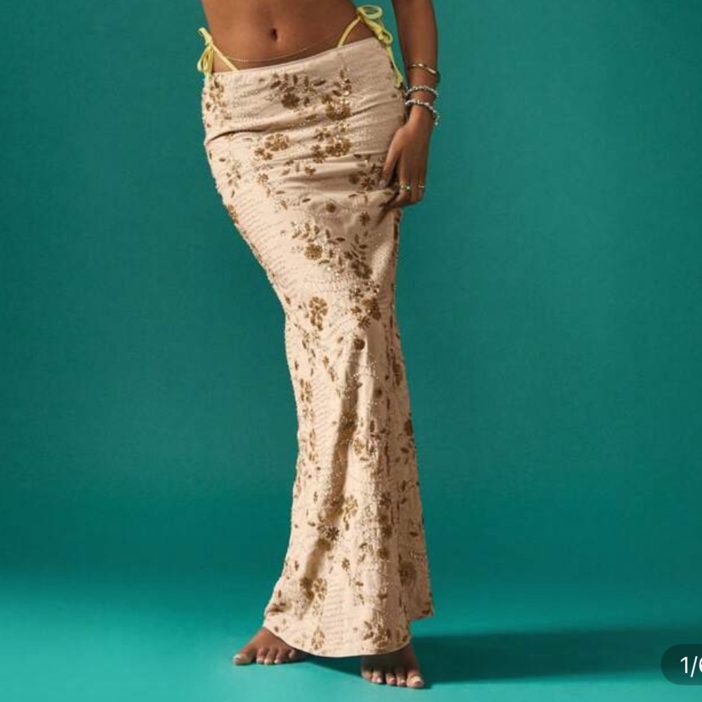 Missguided Sequin and Bead Embellished Maxi Skirt XS